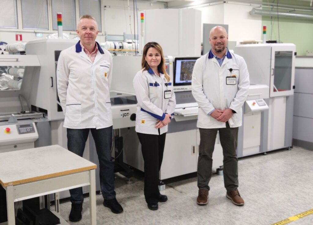 Inission Lohja electronics contract manufacturing – team standing in the new IPC training center, the first of its kind in Finland.